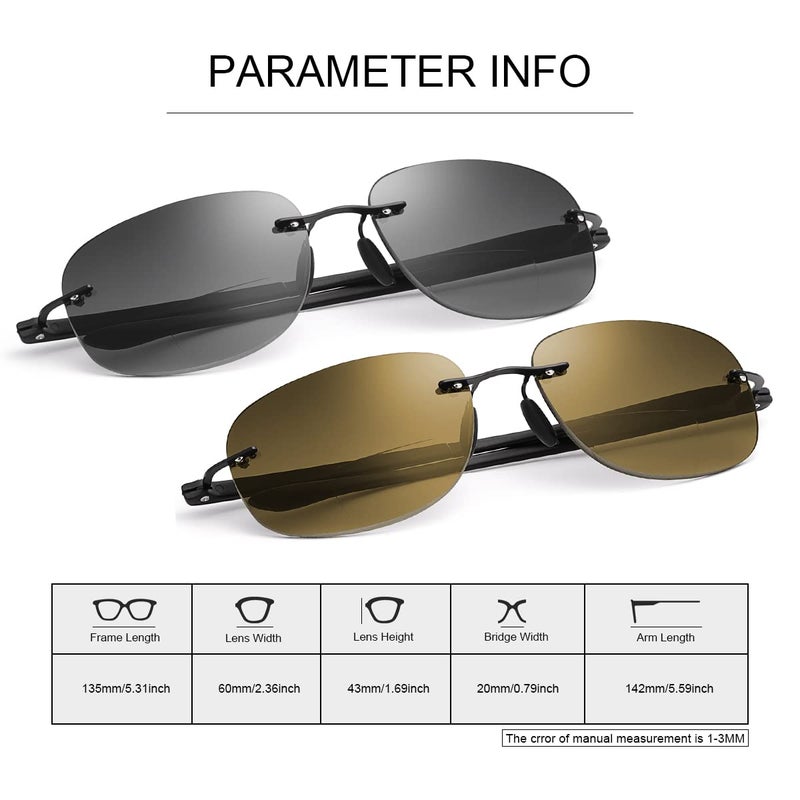 PEEPAI 2 Pairs Bifocal Reading Glasses Outdoor UV Protection Sunglasses Rimless Computer Anti Blue Light Glare Tinted Sun Readers Far and Near Dual Use Eyewear for Men Women 2.0 - Image 4